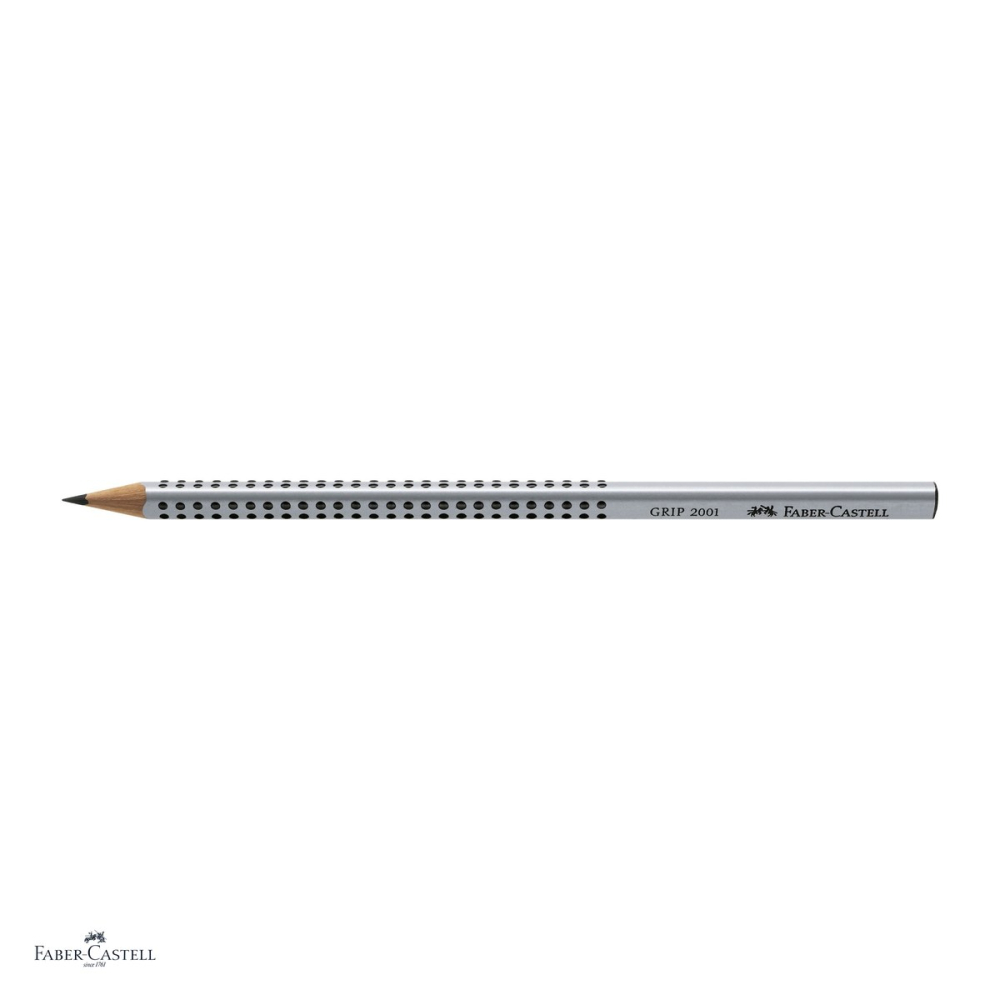 Set 12 creioane grafit Faber-Castell Grip 2001, duritate 2B, forma triunghiulara ergonomica, zona Grip antiderapanta, mina rezistenta la rupere (lipire SV), lac pe baza de apa, argintiu [4]