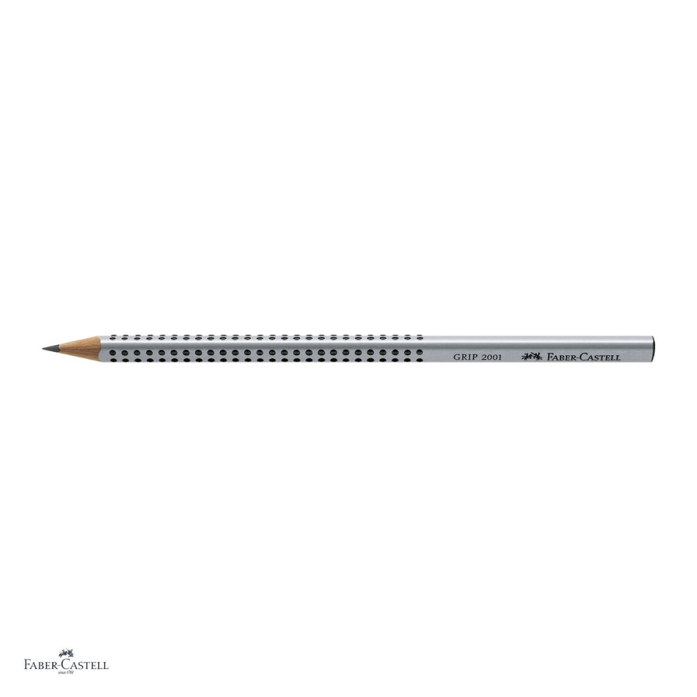 Set 12 creioane grafit Faber-Castell Grip 2001, duritate 2H, forma triunghiulara ergonomica, zona Grip antiderapanta, mina rezistenta la rupere (lipire SV), lac pe baza de apa, argintiu [4]