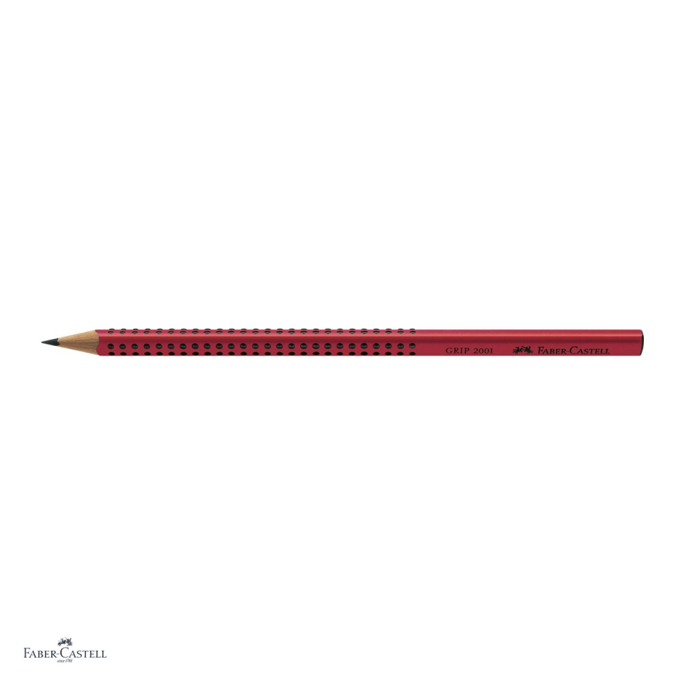 Set 12 creioane grafit Faber-Castell Grip 2001, duritate B, forma triunghiulara ergonomica, zona Grip antiderapanta, mina rezistenta la rupere (lipire SV), lac pe baza de apa, rosu [4]