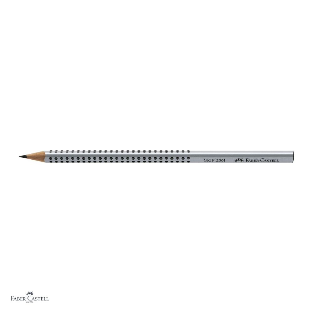 Set 12 creioane grafit Faber-Castell Grip 2001, duritate B, forma triunghiulara ergonomica, zona Grip antiderapanta, mina rezistenta la rupere (lipire SV), lac pe baza de apa, argintiu [4]