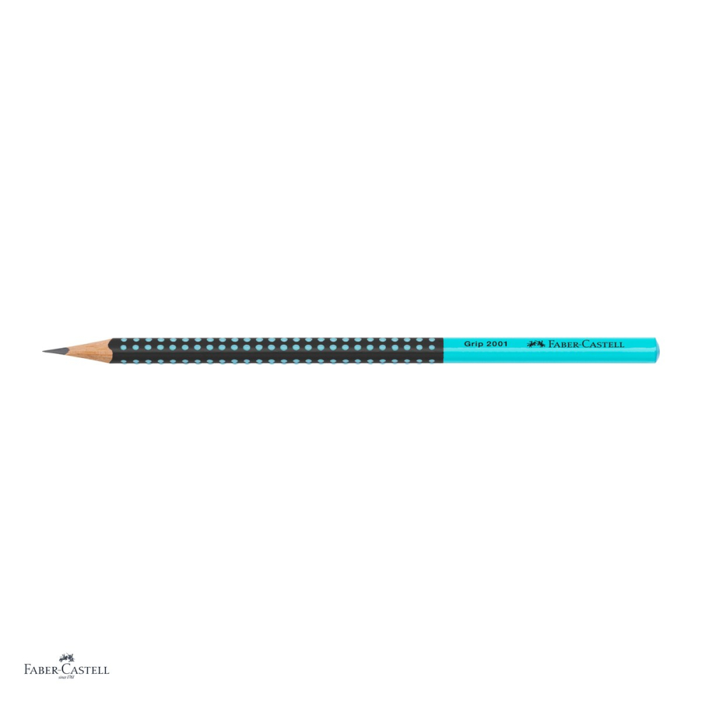 Set 12 creioane grafit Faber-Castell Grip 2001 Two Tone, duritate HB, forma triunghiulara ergonomica, zona Grip antiderapanta, mina rezistenta la rupere (lipire SV), lac pe baza de apa, negru/turcoaz [4]