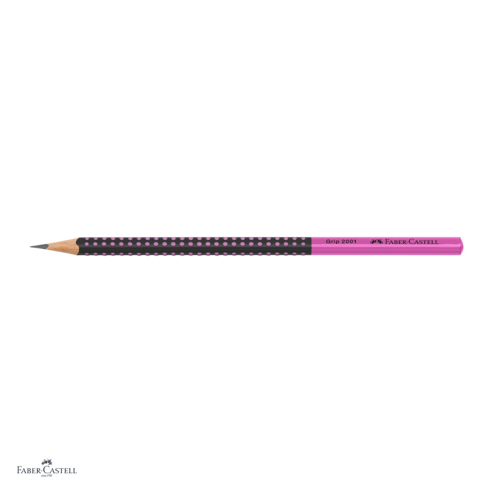Set 12 creioane grafit Faber-Castell Grip 2001 Two Tone, duritate HB, forma triunghiulara ergonomica, zona Grip antiderapanta, mina rezistenta la rupere (lipire SV), lac pe baza de apa, negru/roz [4]