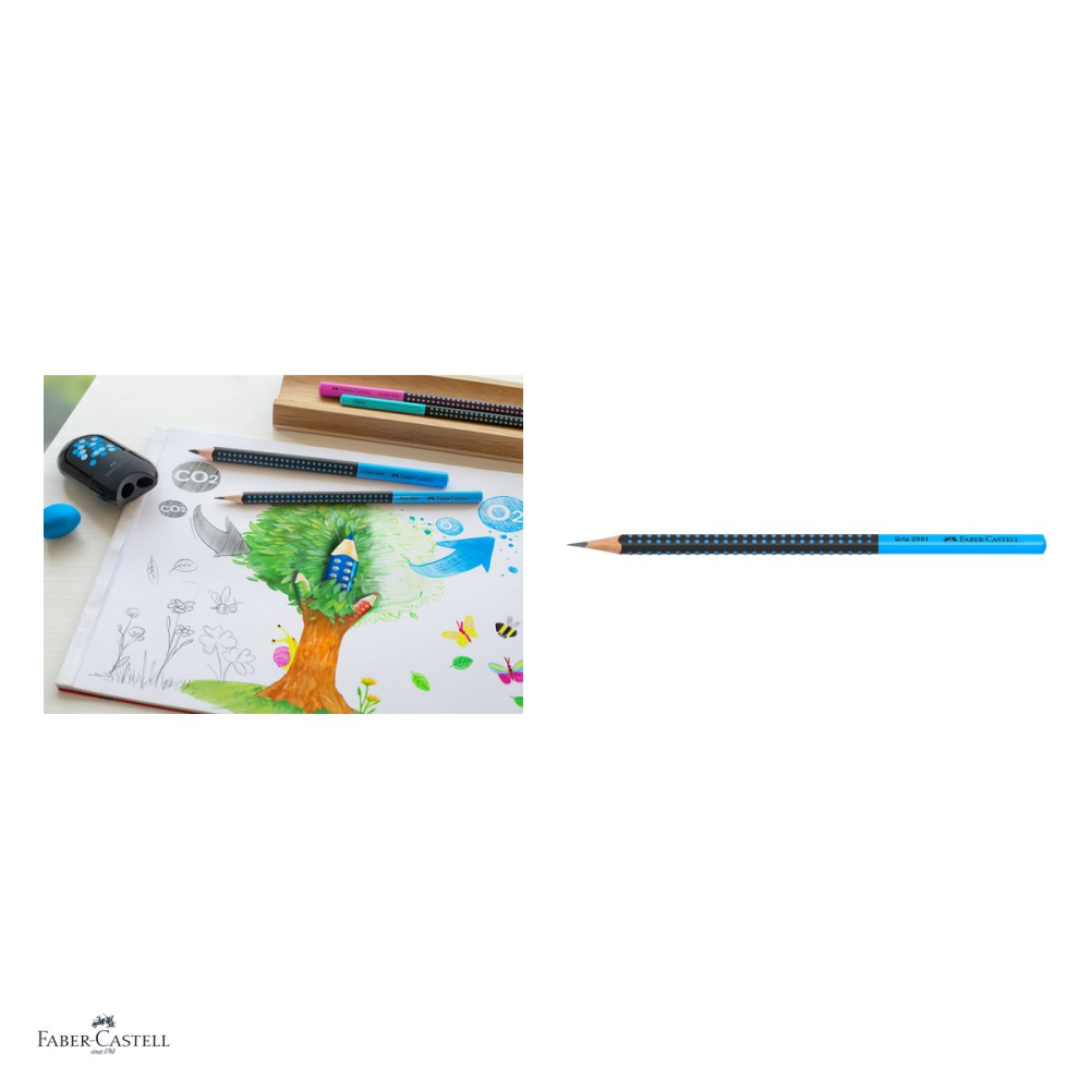 Set 12 creioane grafit Faber-Castell Grip 2001 Two Tone, duritate HB, forma triunghiulara ergonomica, zona Grip antiderapanta, mina rezistenta la rupere (lipire SV), lac pe baza de apa, negru-albastru [4]