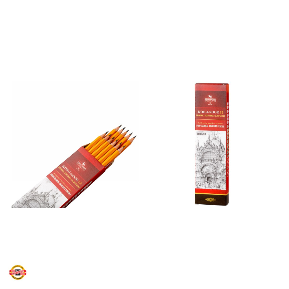 Set 12 creioane grafit pentru desen Koh-I-Noor, duritate 5B, hexagonale, lemn de cedru, galbene [4]