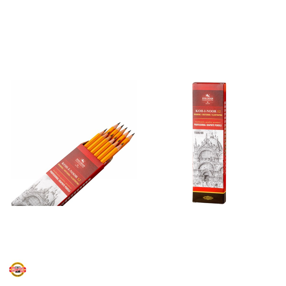 Set 12 creioane grafit pentru desen Koh-I-Noor, duritate 8B, hexagonale, lemn de cedru, galbene [4]