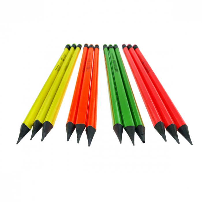 Set 12 creioane HB grafit cu guma, NEON U54600 DELI, wood free, corp triunghiular, multicolor [3]
