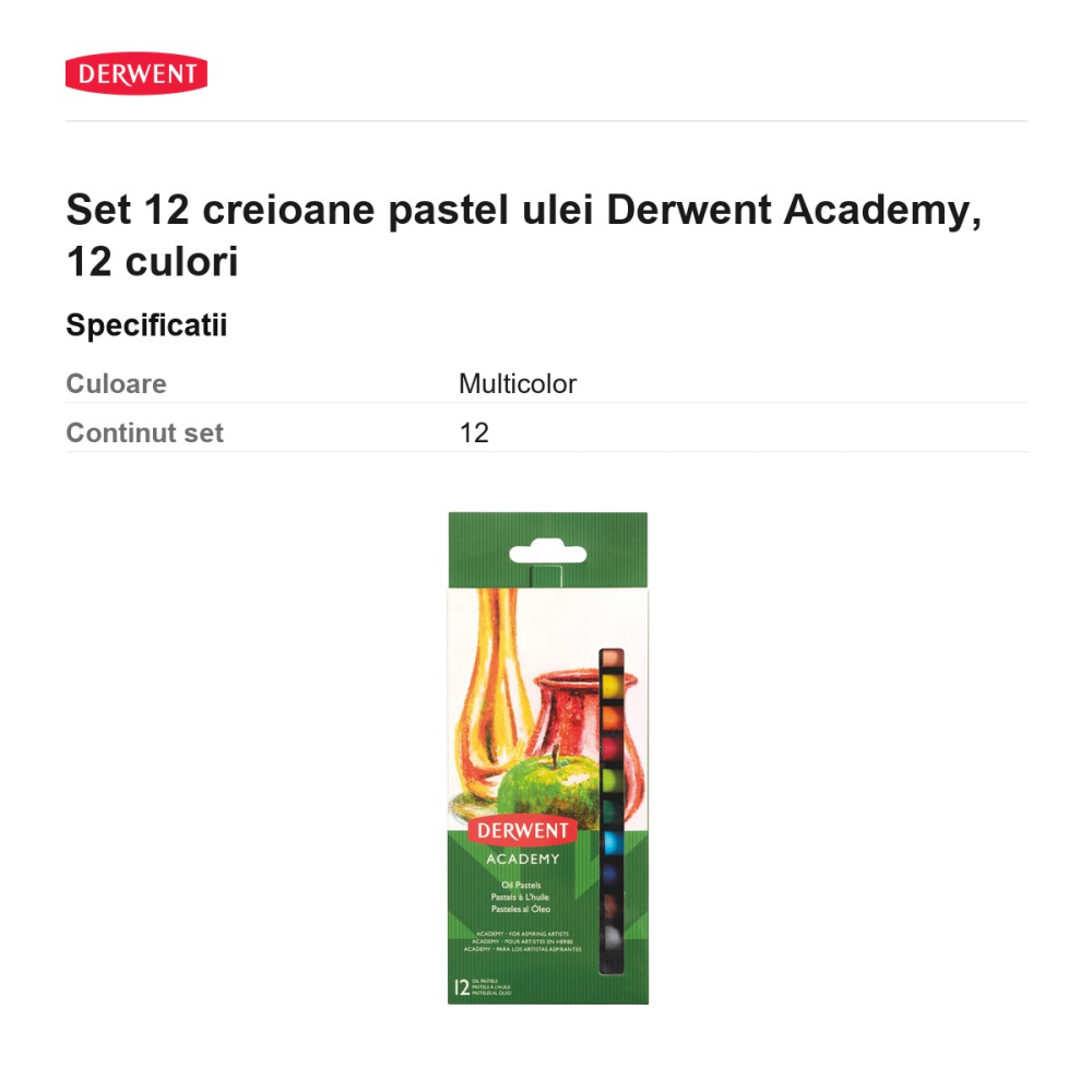 Set 12 creioane pastel ulei Derwent Academy, 12 culori [3]