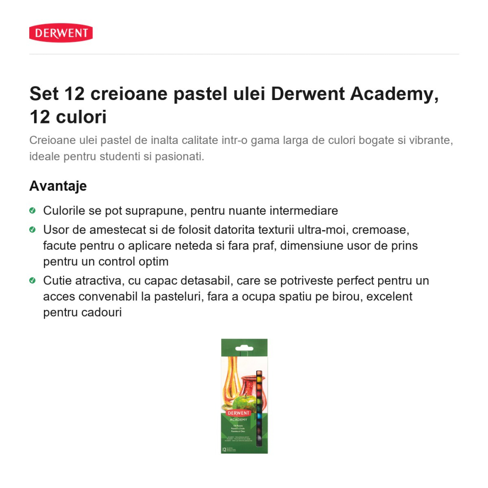 Set 12 creioane pastel ulei Derwent Academy, 12 culori [2]