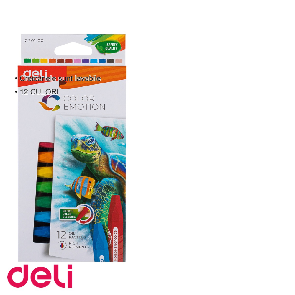 Set 12 creioane ulei pastel Deli Color Emotion, culori stralucitoare, lavabile, pentru desen si arta [3]