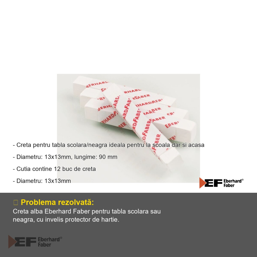Set 12 crete albe Eberhard Faber, cu invelis protector de hartie, fara praf, pentru tabla scolara [2]