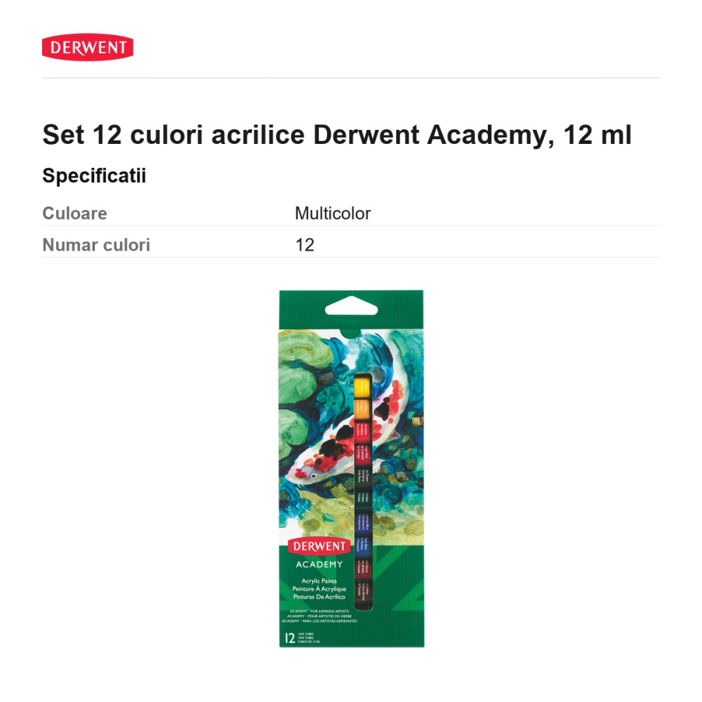 Set 12 culori acrilice Derwent Academy, 12 ml [3]