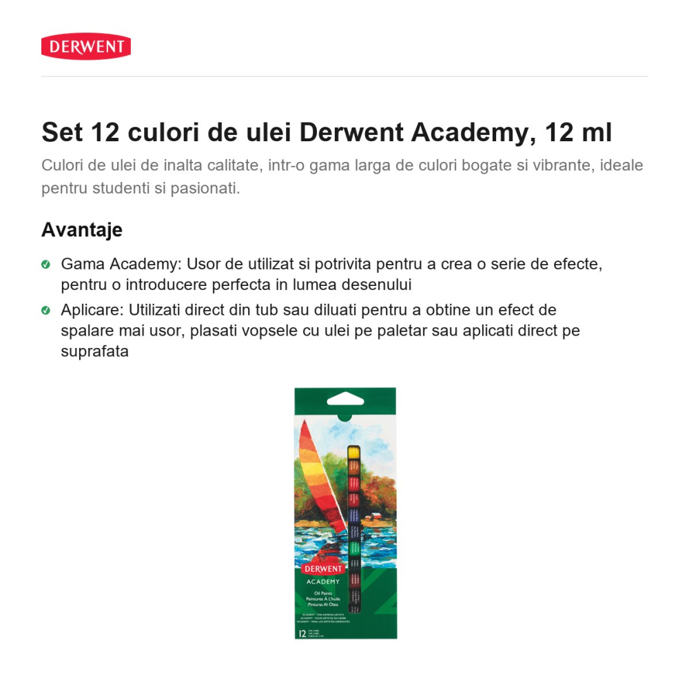 Set 12 culori de ulei Derwent Academy, 12 ml [2]