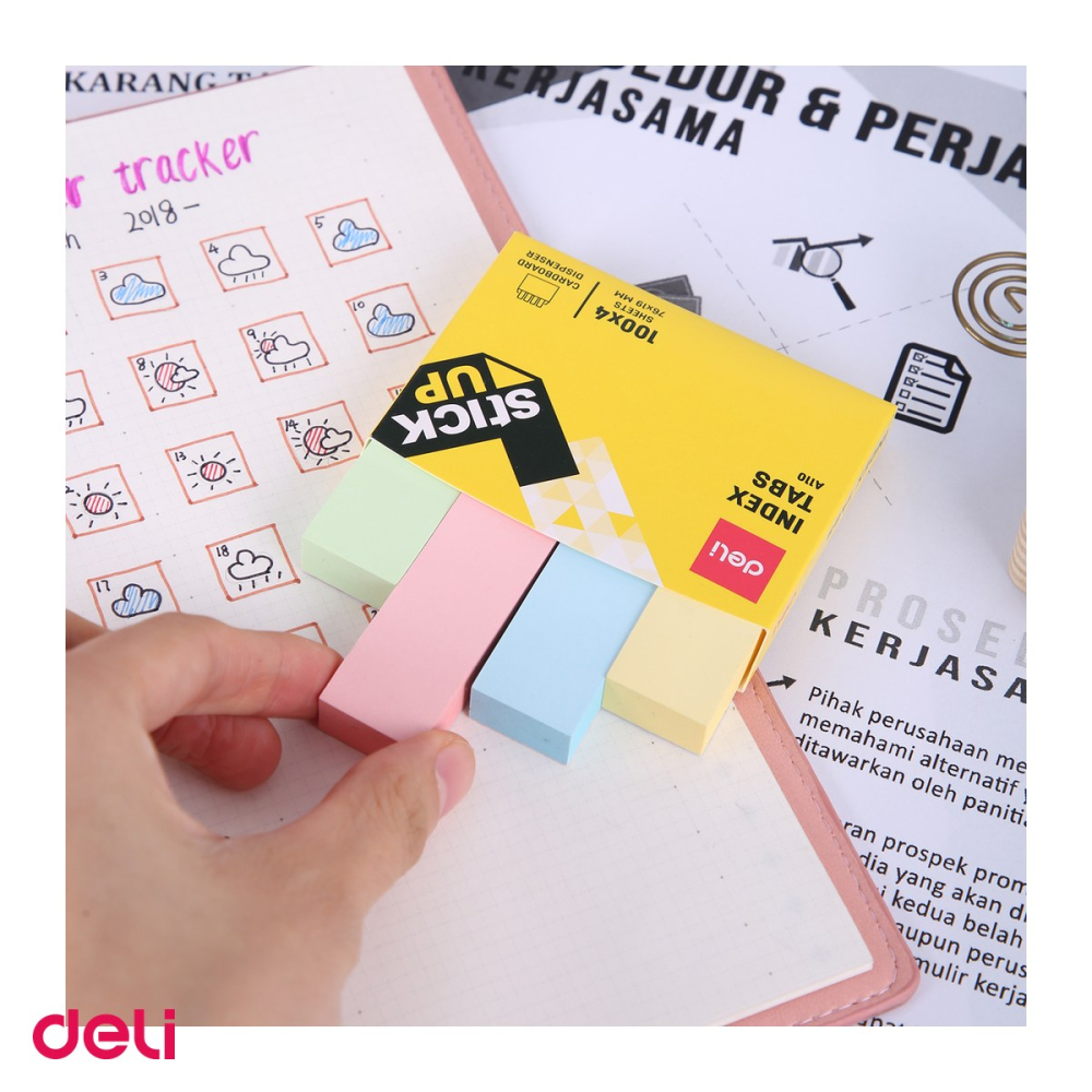 Set 12 indexuri adezive hartie Deli, 4 culori pastel, 19x76mm, 100 file/culoare, pentru organizare rapida documente [5]