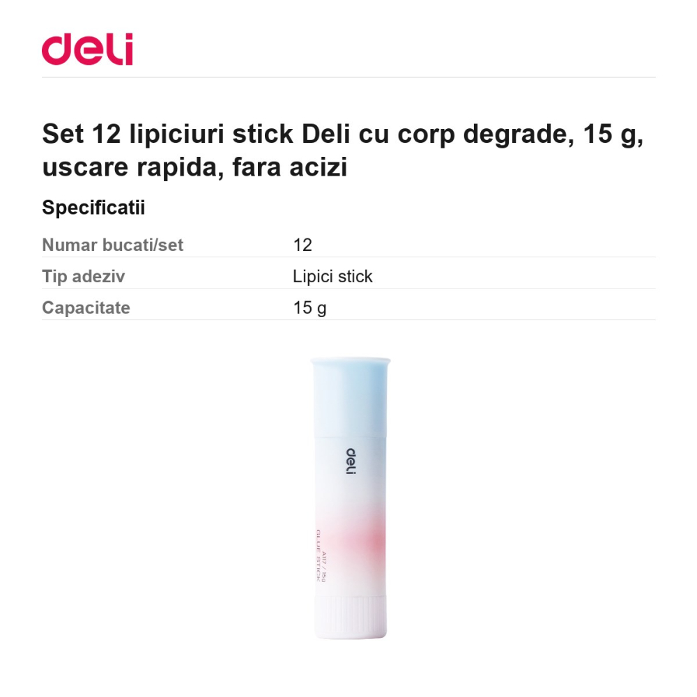 Set 12 lipiciuri stick Deli cu corp degrade, 15 g, uscare rapida, fara acizi [3]