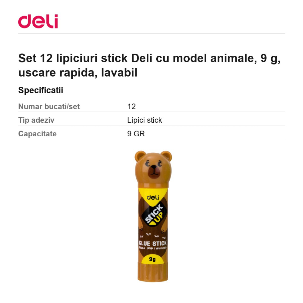 Set 12 lipiciuri stick Deli cu model animale, 9 g, uscare rapida, lavabil [3]