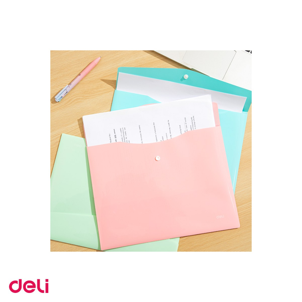 Set 12 mape Deli A4, din plastic, buton pastel, roz [5]