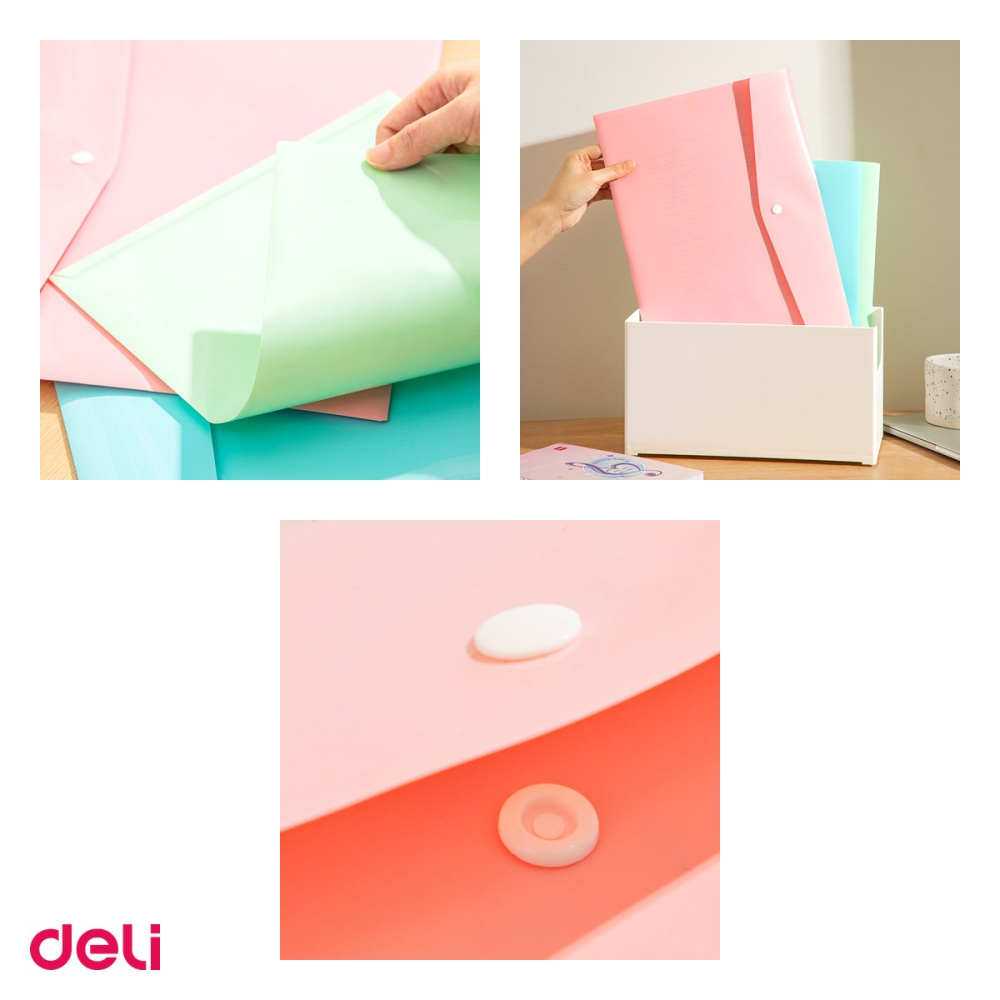 Set 12 mape Deli A4, din plastic, buton pastel, vernil [4]