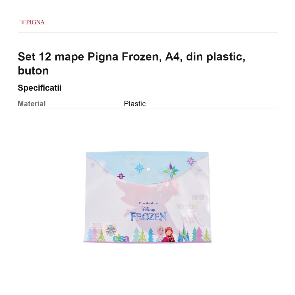 Set 12 mape Pigna Frozen, A4, din plastic, buton [3]