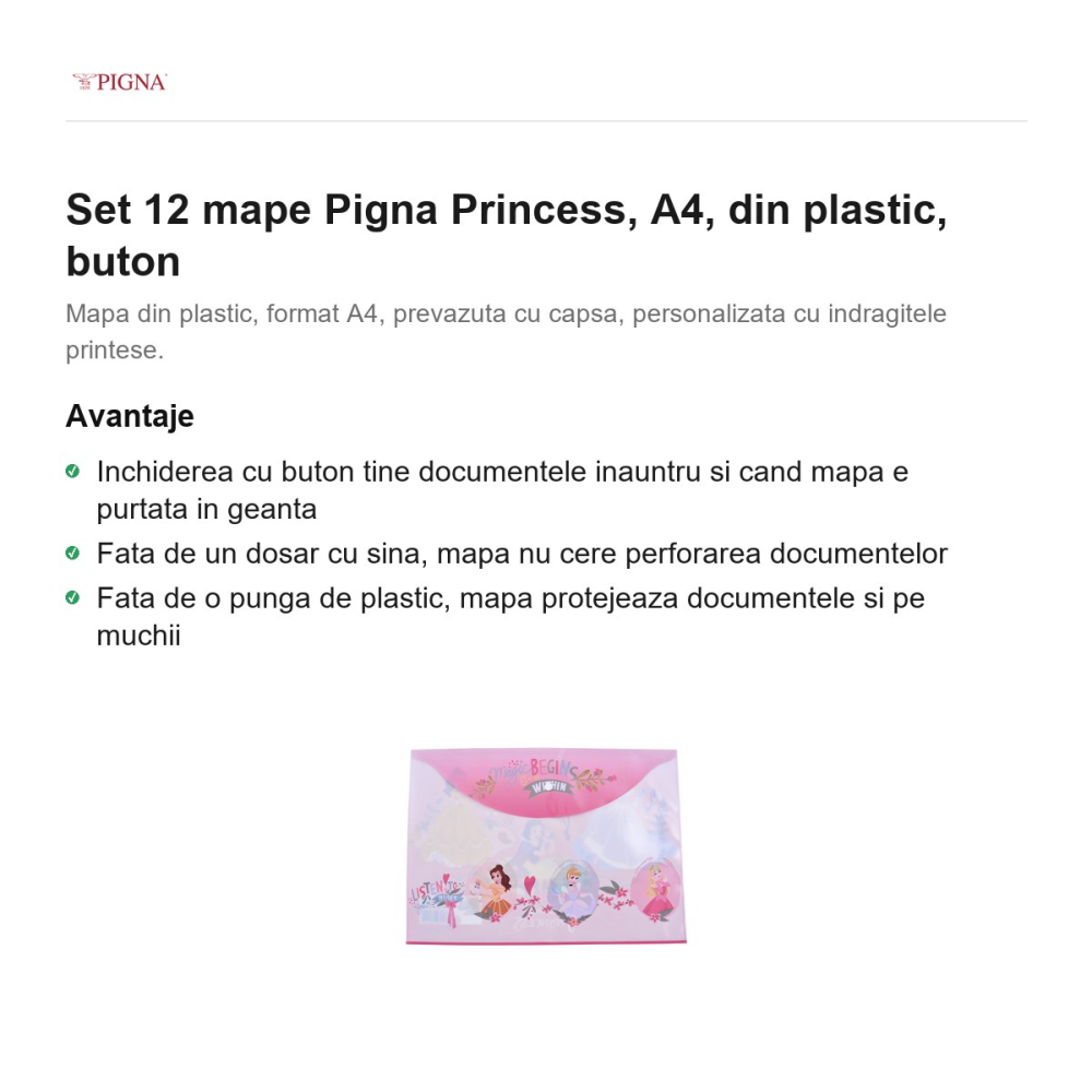 Set 12 mape Pigna Princess, A4, din plastic, buton [2]