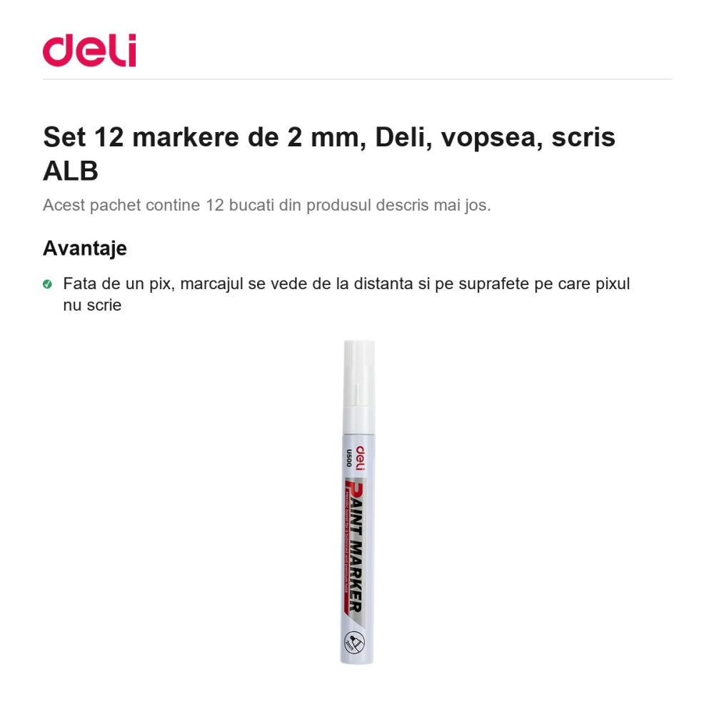 Set 12 markere de 2 mm, Deli, vopsea, scris ALB [2]