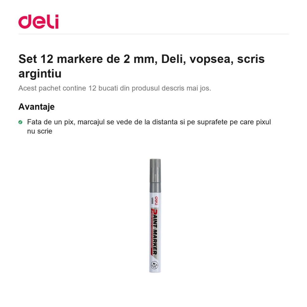 Set 12 markere de 2 mm, Deli, vopsea, scris argintiu [2]