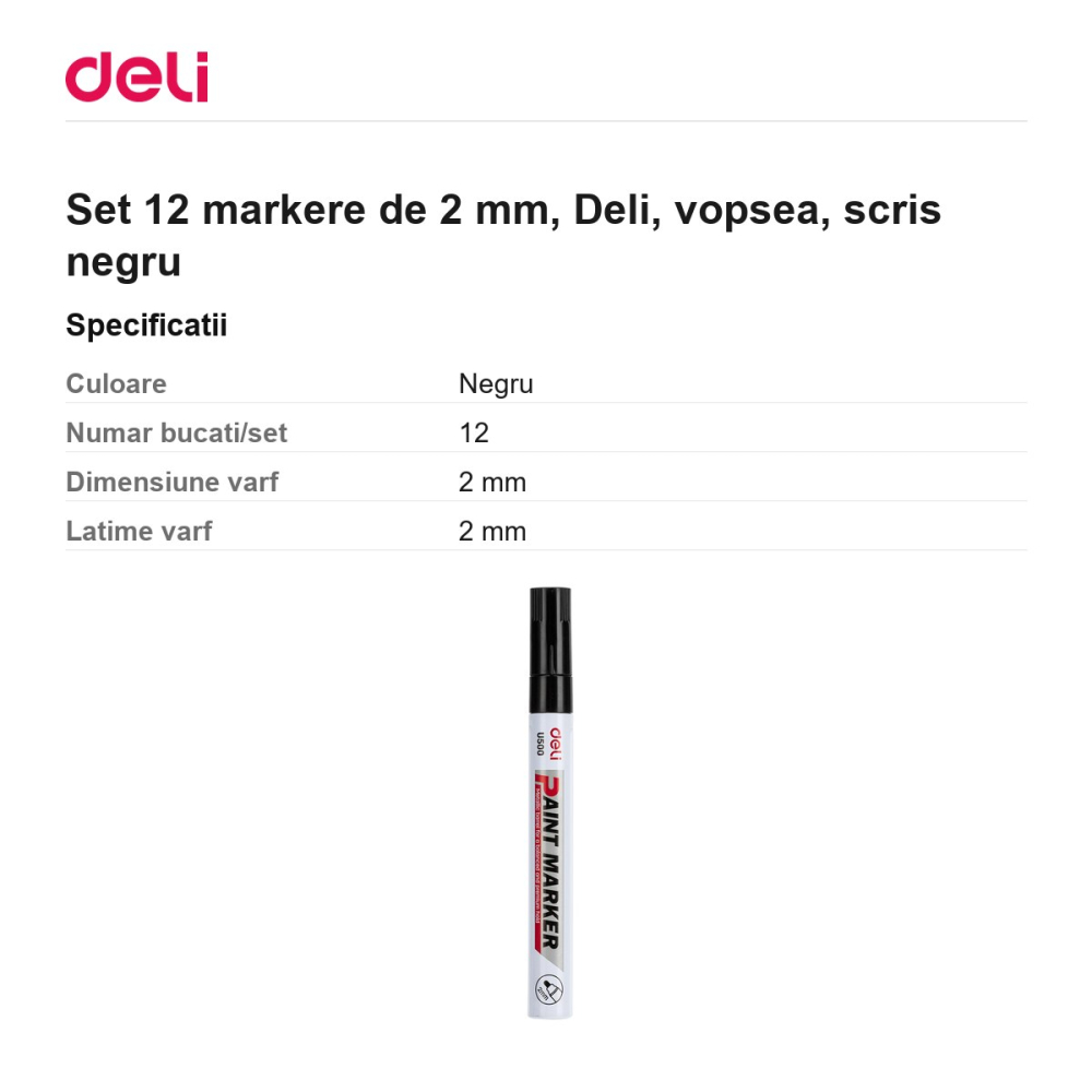 Set 12 markere de 2 mm, Deli, vopsea, scris negru [3]