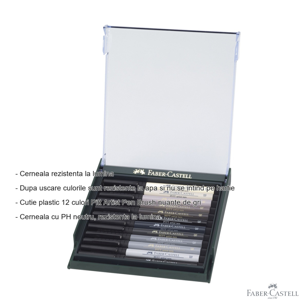 Set 12 markere Faber-Castell Pitt Artist Pen Brush, nuante de gri, pentru schite si ilustratie [2]