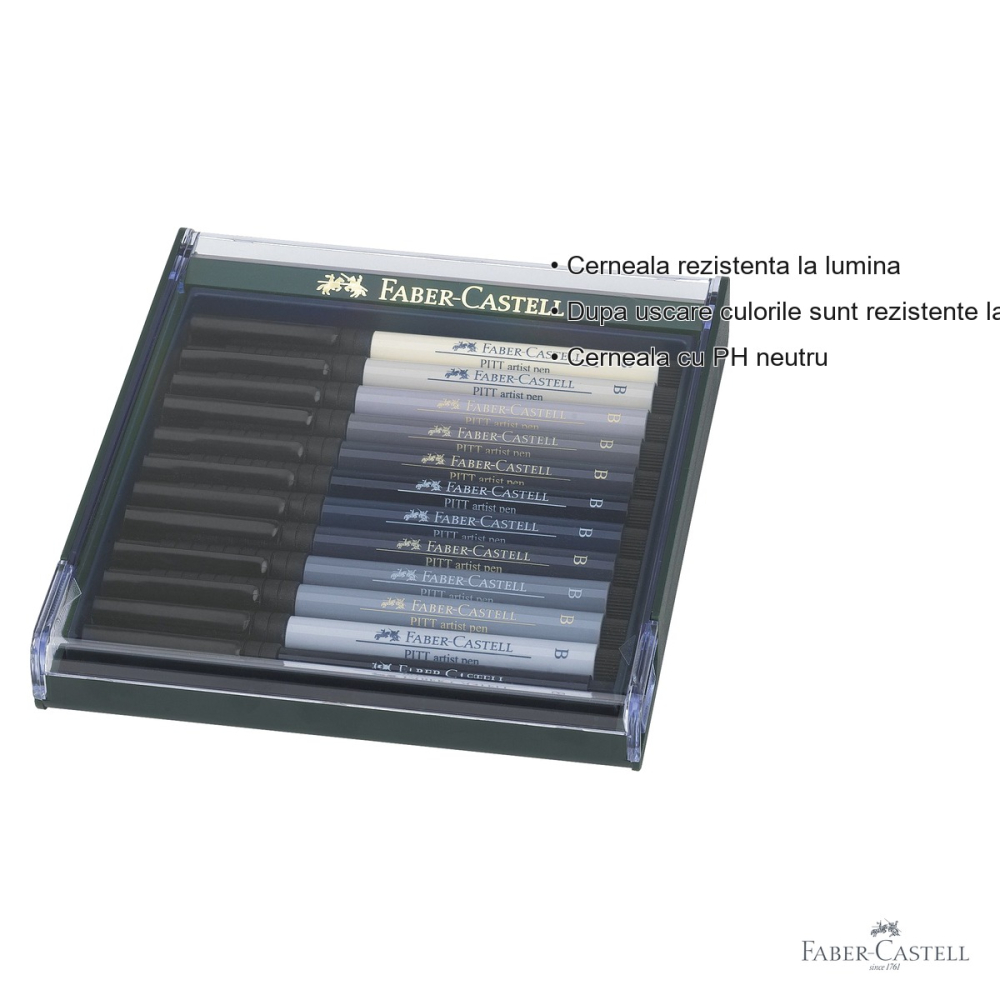 Set 12 markere Faber-Castell Pitt Artist Pen Brush, nuante de gri, pentru schite si ilustratie [3]