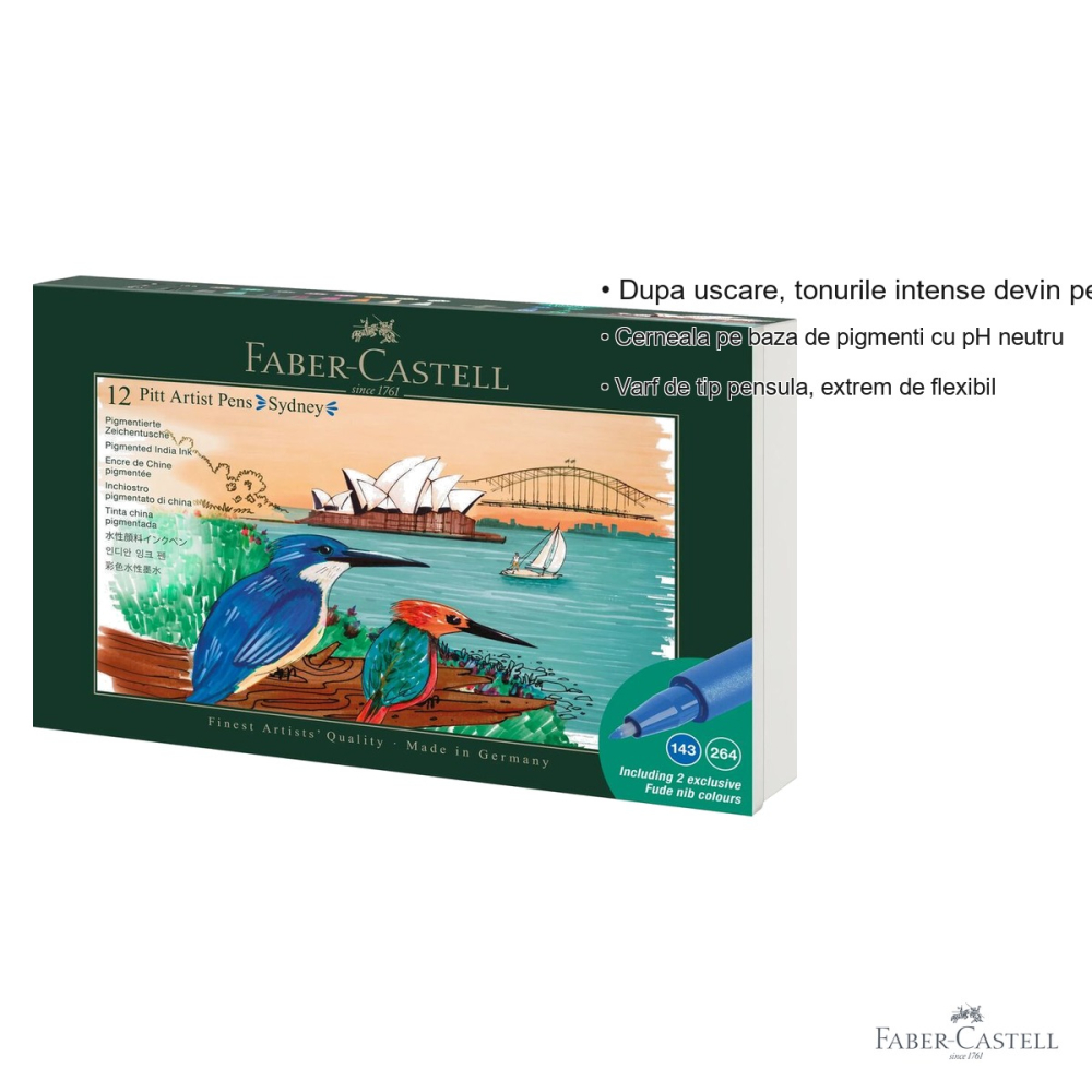 Set 12 markere Faber-Castell Pitt Artist Pen Cities Sydney, varf pensula flexibil, cerneala rezistenta la apa [3]