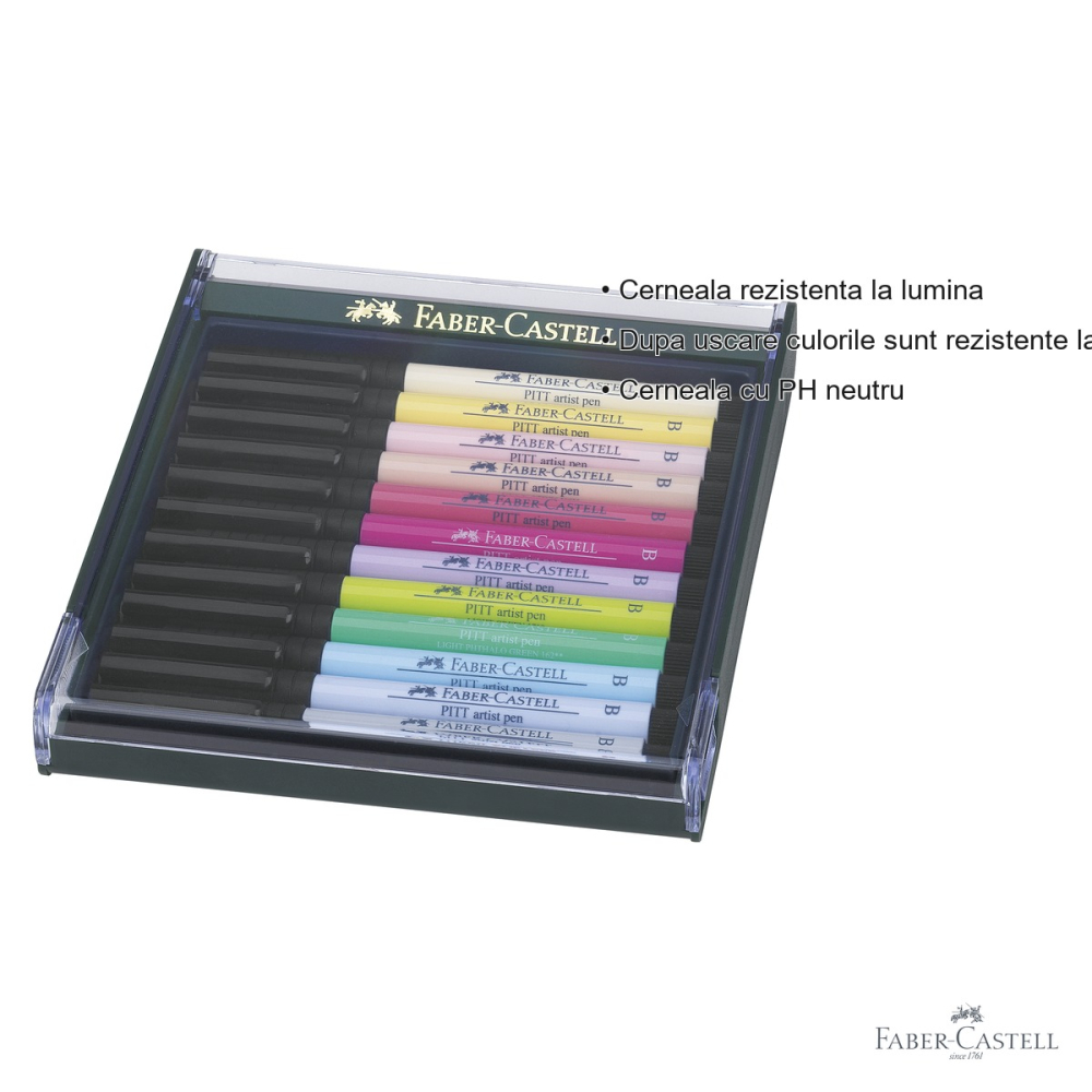 Set 12 markere Faber-Castell Pitt Artist Pen, nuante pastel, varf pensula, pentru arta si ilustratie [3]