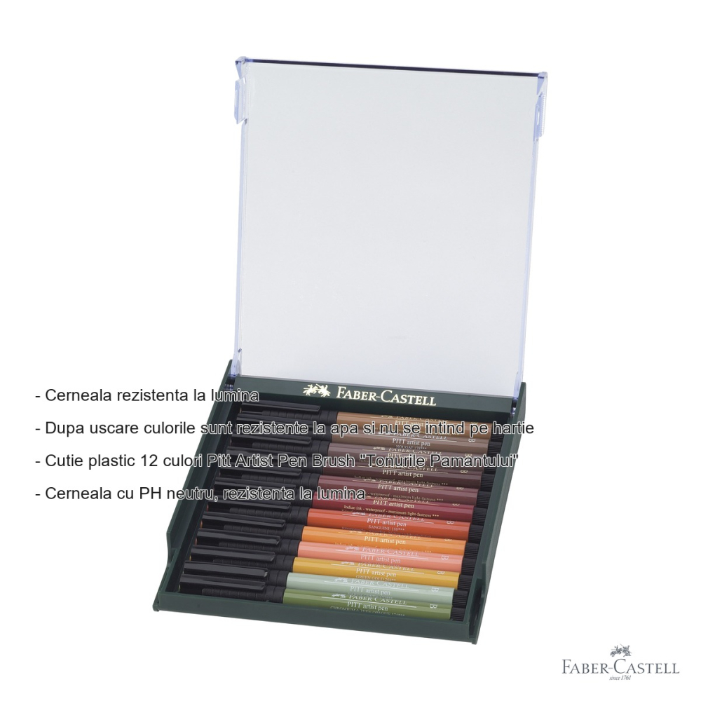 Set 12 markere Faber-Castell Pitt Artist Pen, varf pensula, nuante pamant, pentru artisti si designeri [2]
