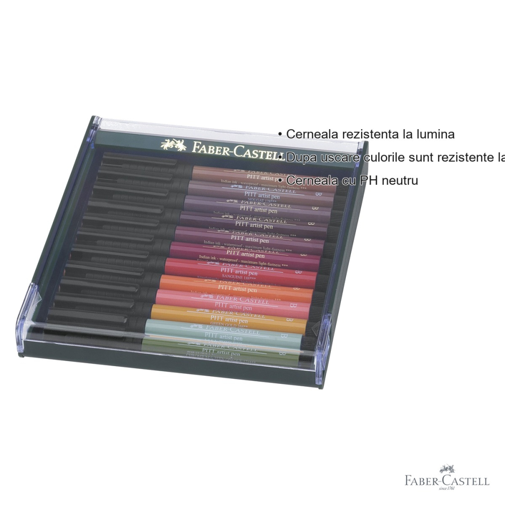 Set 12 markere Faber-Castell Pitt Artist Pen, varf pensula, nuante pamant, pentru artisti si designeri [3]