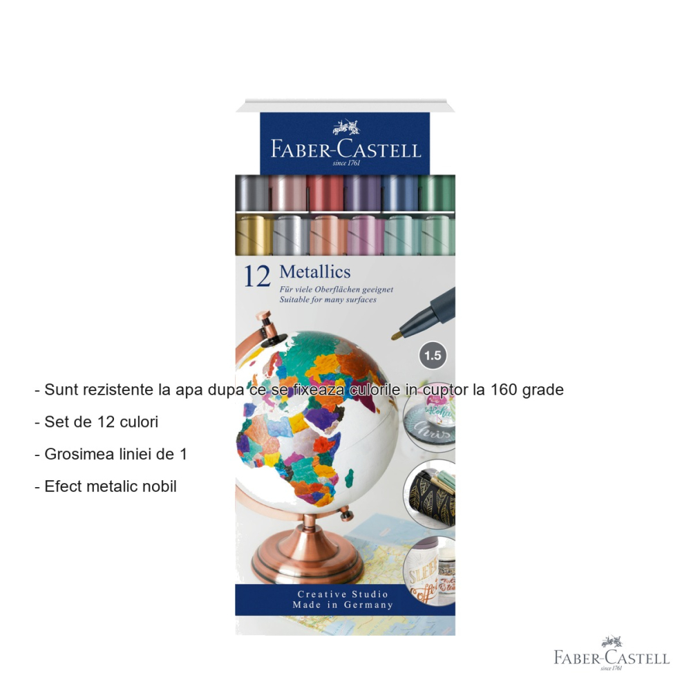 Set 12 markere metalice Faber-Castell, efect metalic nobil, pentru suprafete inchise si lucioase [2]