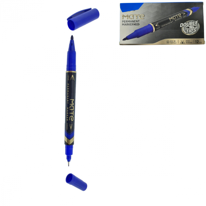 Set 12 markere permanente albastre cu 2 varfuri de 0.5mm si 1mm, pentru suprafete diverse [1]