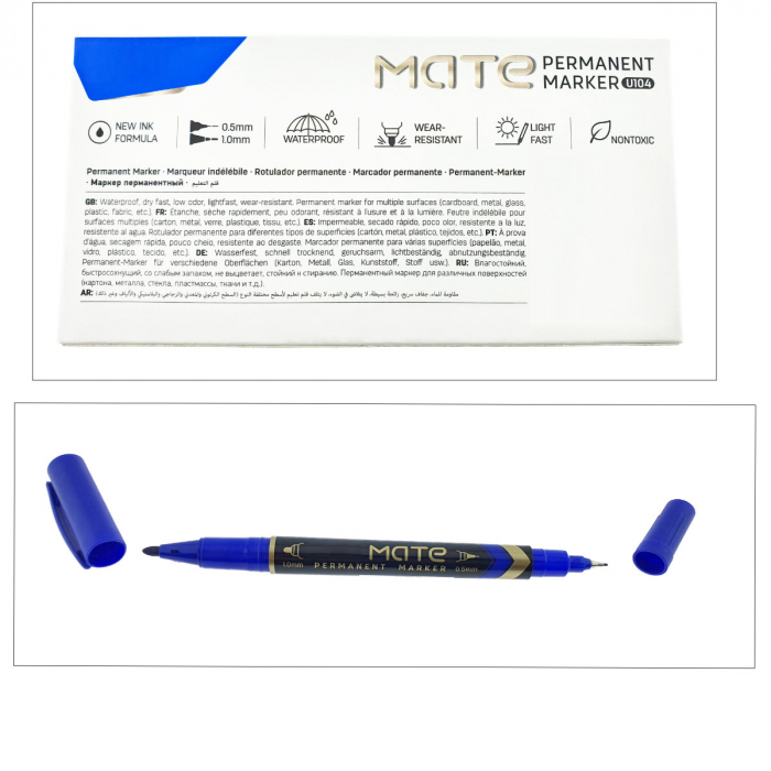 Set 12 markere permanente albastre cu 2 varfuri de 0.5mm si 1mm, pentru suprafete diverse [4]