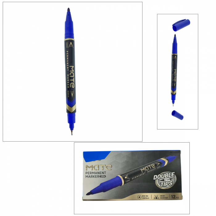 Set 12 markere permanente albastre cu 2 varfuri de 0.5mm si 1mm, pentru suprafete diverse [5]