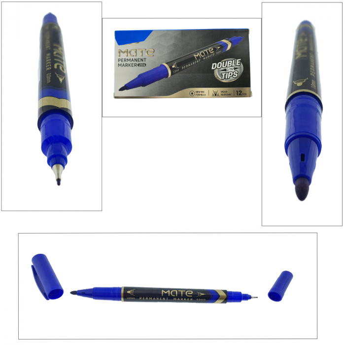 Set 12 markere permanente albastre cu 2 varfuri de 0.5mm si 1mm, pentru suprafete diverse [2]