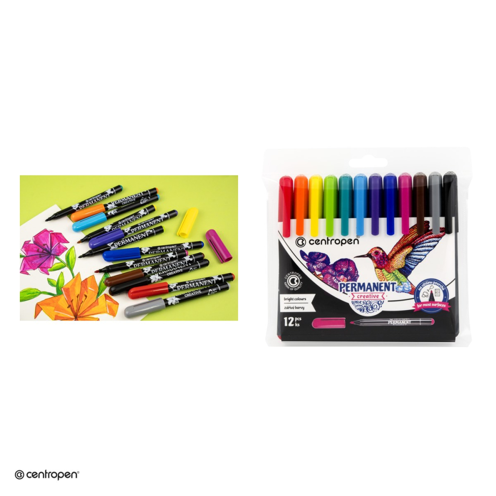 Set 12 markere permanente Centropen 2896 Permanent Creative Slim, varf rotund 2 mm, 12 culori [5]