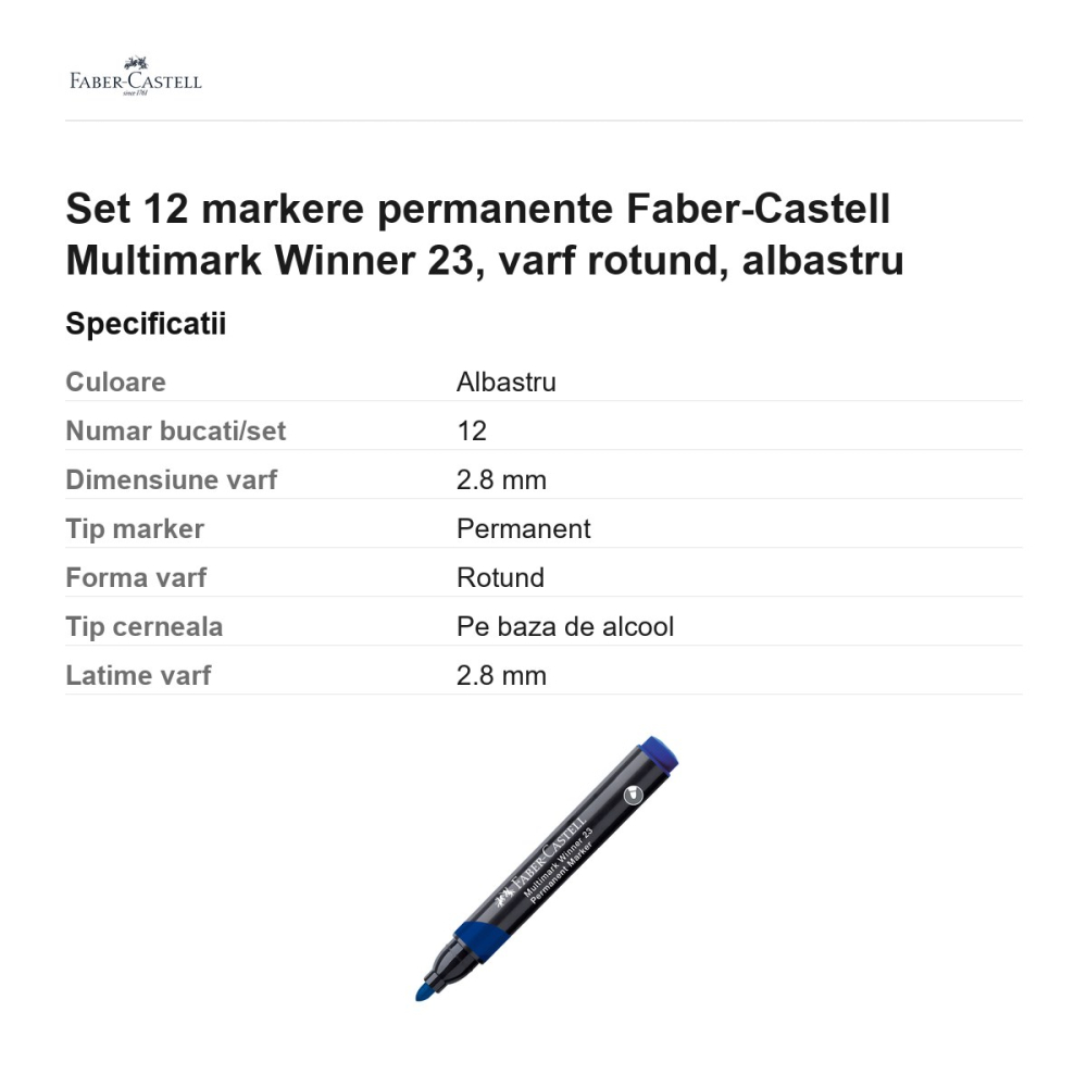 Set 12 markere permanente Faber-Castell Multimark Winner 23, varf rotund, albastru [3]