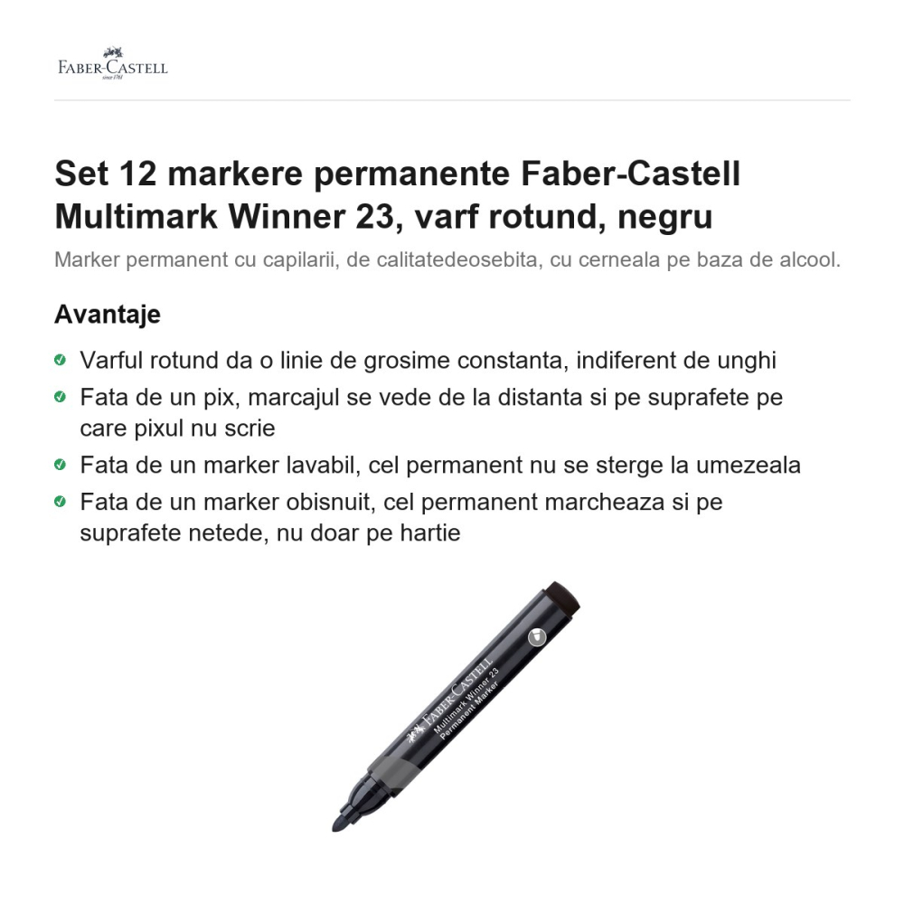 Set 12 markere permanente Faber-Castell Multimark Winner 23, varf rotund, negru [2]