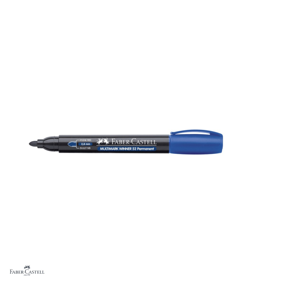 Set 12 markere permanente Faber-Castell Multimark Winner 52, varf rotund 2,8 mm, cerneala rezistenta la apa, cu uscare rapida, pentru lemn, metal, sticla, plastic si carton, fara clip, albastru [4]