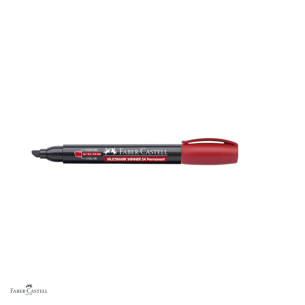 Set 12 markere permanente Faber-Castell Multimark Winner 54, varf tesit 1,6 / 2,3 / 2,8 mm, cerneala rezistenta la apa, cu uscare rapida, pentru lemn, metal, sticla, plastic si carton, rosu [4]