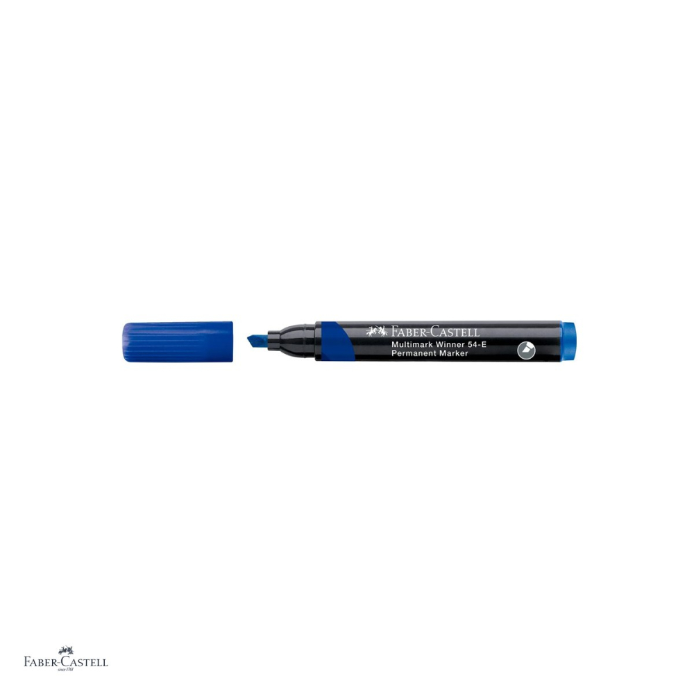 Set 12 markere permanente Faber-Castell Multimark Winner 54, varf tesit, cerneala rezistenta la apa, cu uscare rapida, pentru lemn, metal, sticla, plastic si carton, albastru [4]