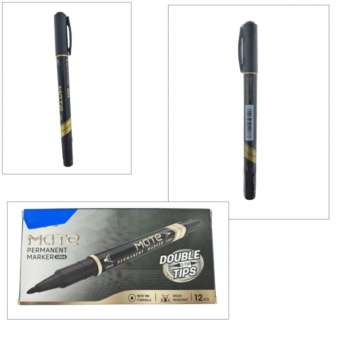 Set 12 markere permanente negre cu 2 varfuri de 0.5mm si 1mm, pentru suprafete diverse [4]