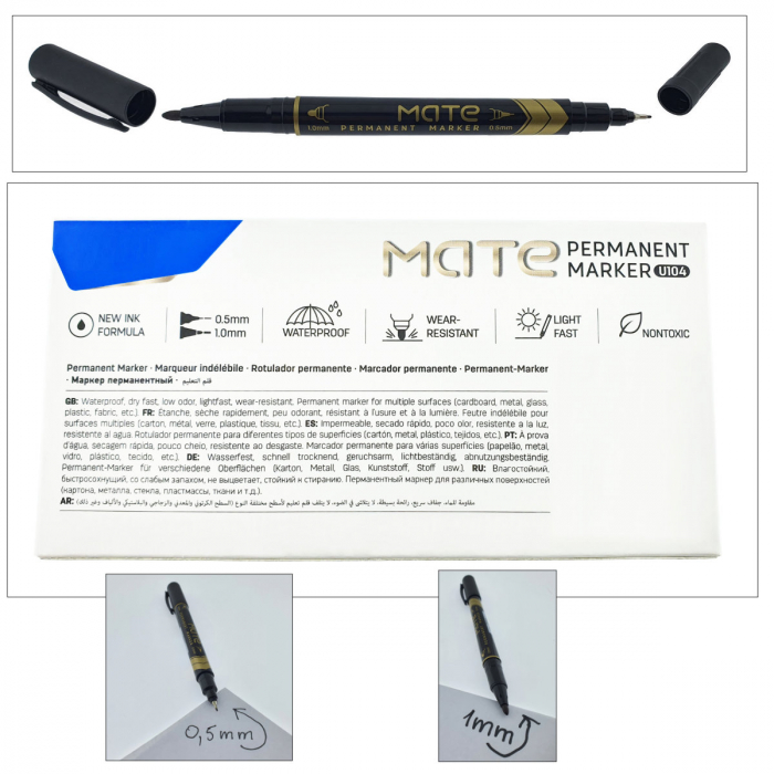 Set 12 markere permanente negre cu 2 varfuri de 0.5mm si 1mm, pentru suprafete diverse [5]
