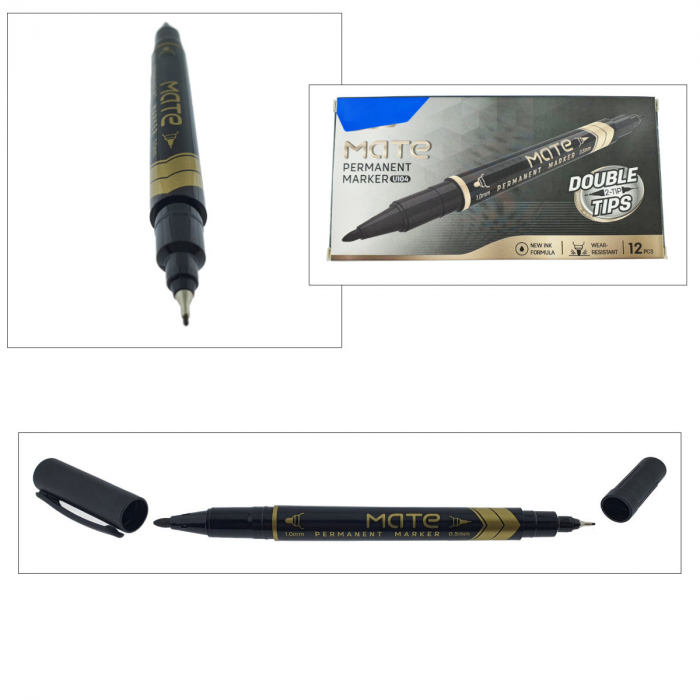 Set 12 markere permanente negre cu 2 varfuri de 0.5mm si 1mm, pentru suprafete diverse [2]