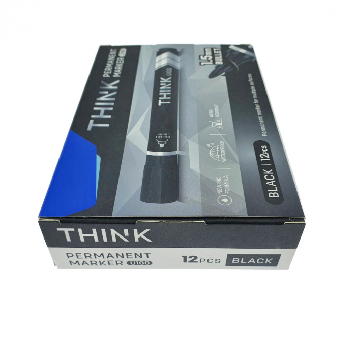 Set 12 markere permanente negre, THINK U100, cu varf rotund 1.5MM, pentru scris pe orice suprafata [5]