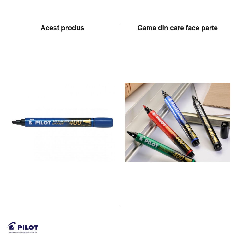 Set 12 markere permanente Pilot P400, varf tesit 4 mm, cerneala albastra [7]