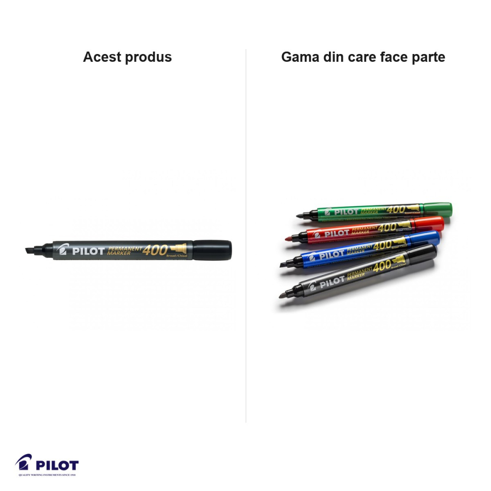 Set 12 markere permanente Pilot P400, varf tesit 4 mm, cerneala neagra [6]