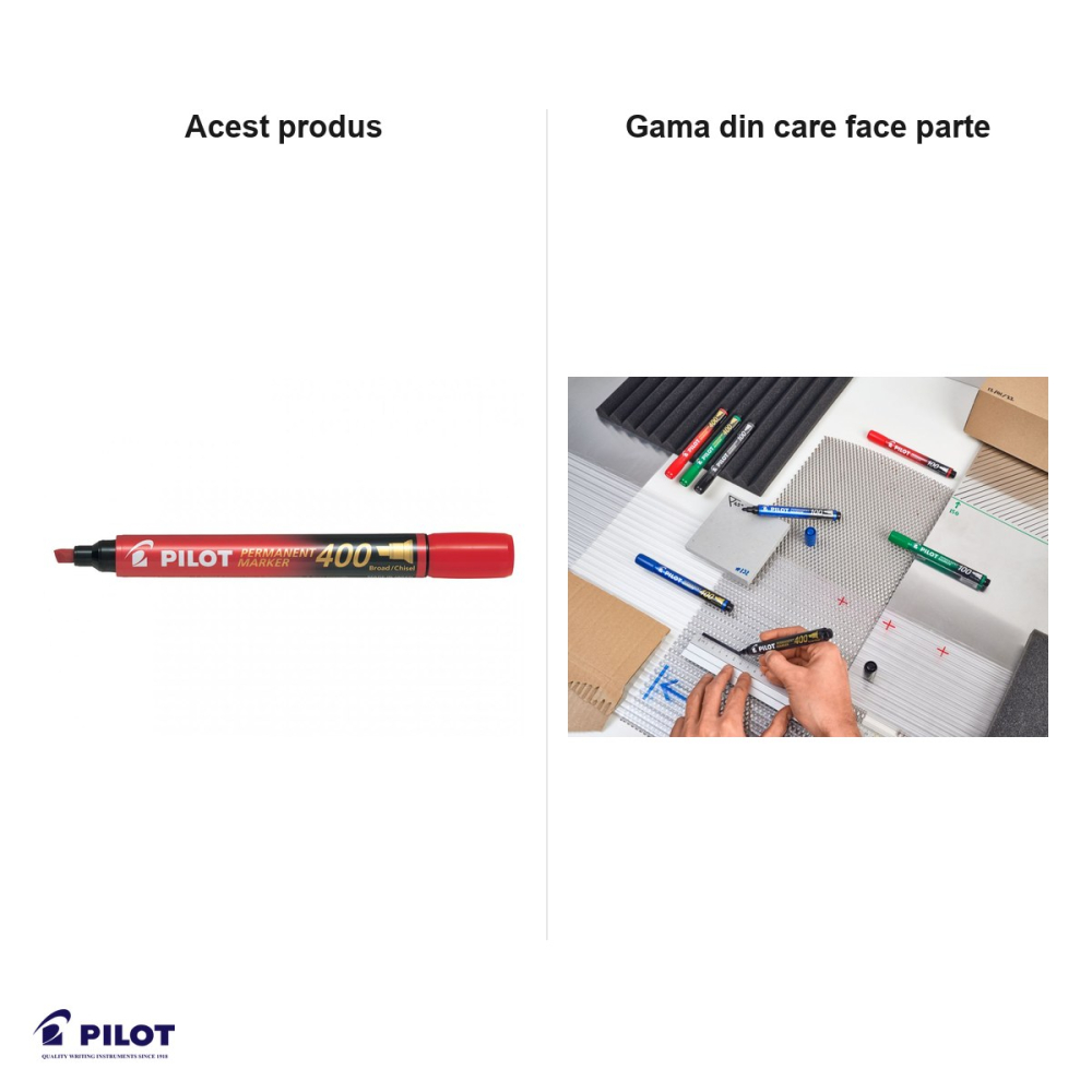 Set 12 markere permanente Pilot P400, varf tesit 4 mm, cerneala rosie [7]